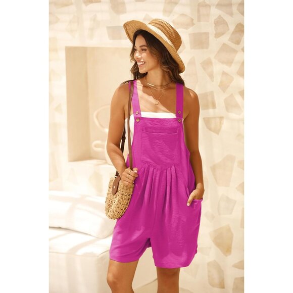 🆕 Women Red Rompers Summer Wide Leg Shorts Overalls Adjustable Soft Strap Bib - Picture 6 of 6